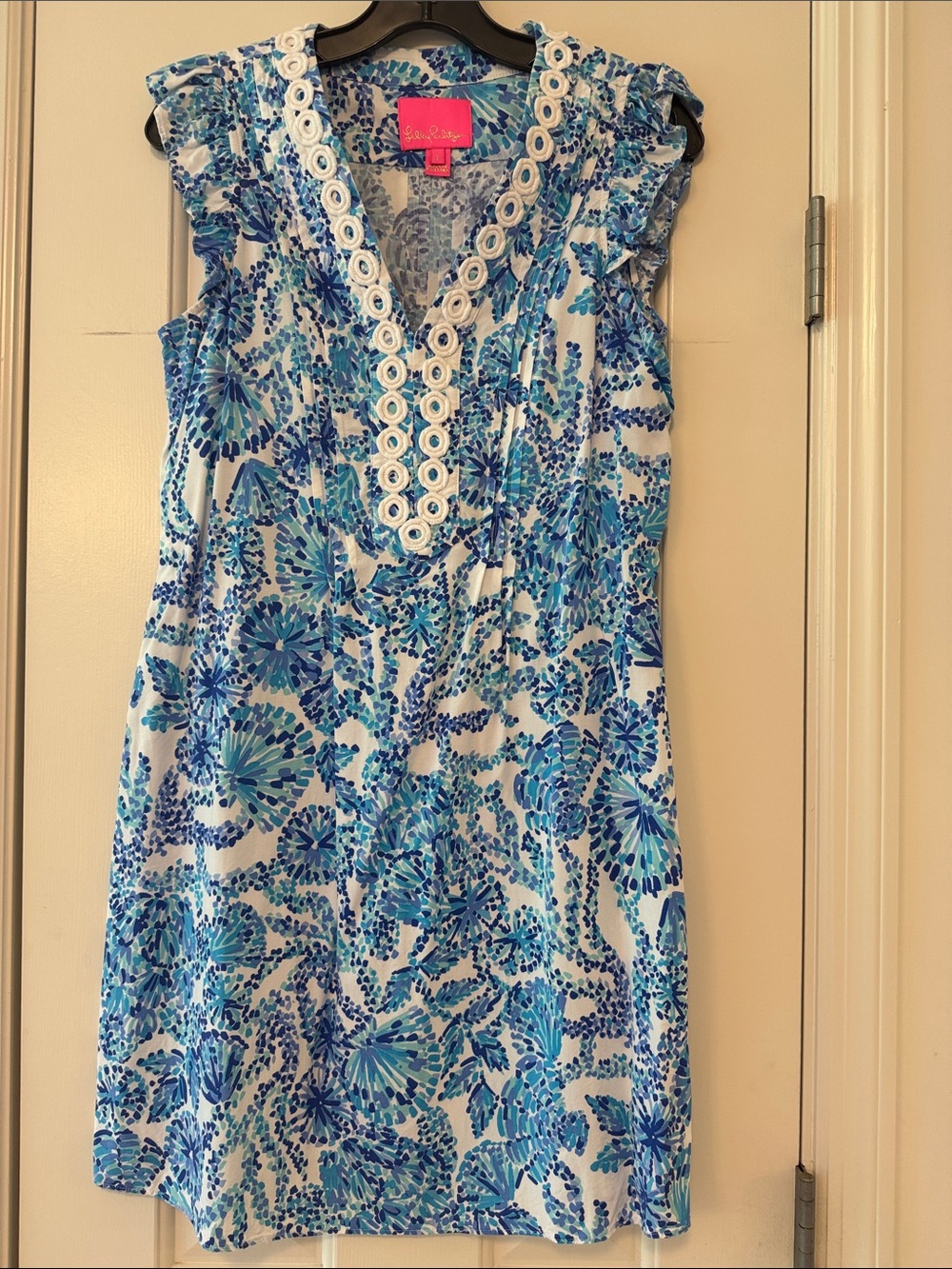 Lilly Pulitzer Blue & White Floral Crochet-Trim Shift Dress